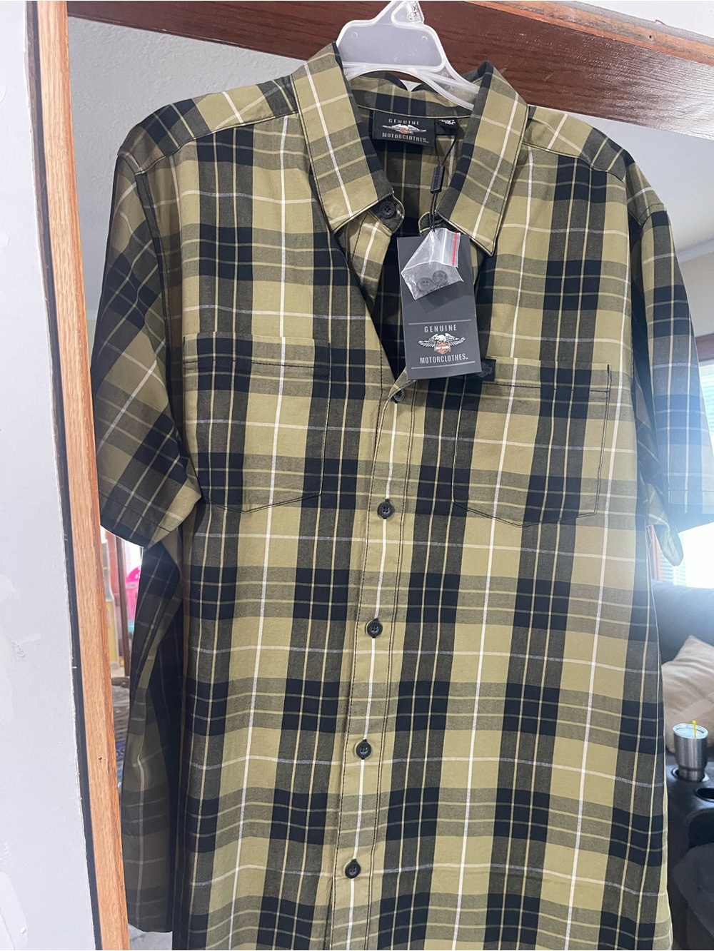 Harley-Davidson Olive and Black Plaid Short-Sleeve Button-Down Shirt